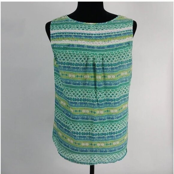 Kuhl Flora Sleeveless Tank Blouse Silk Blend Women's XL Blue Green Boho Resort - Picture 11 of 12